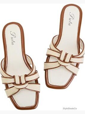 Women's Square Toe Slide Sandals Braided Flat Vacation Slides